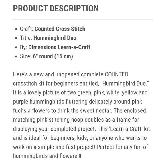 New Dimensions Learn a Craft - Hummingbird Duo Counted Cross Stitch Kit 6 inch - Picture 7 of 9